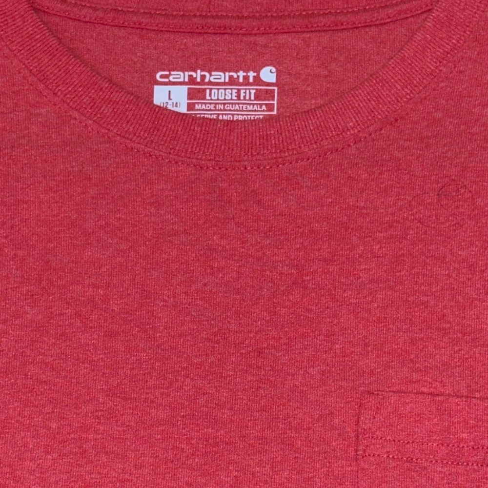 Carhartt Womens Loose Fit Pocket T-Shirt Red Heather Short Sleeve Tee L 12-14 - Picture 2 of 4
